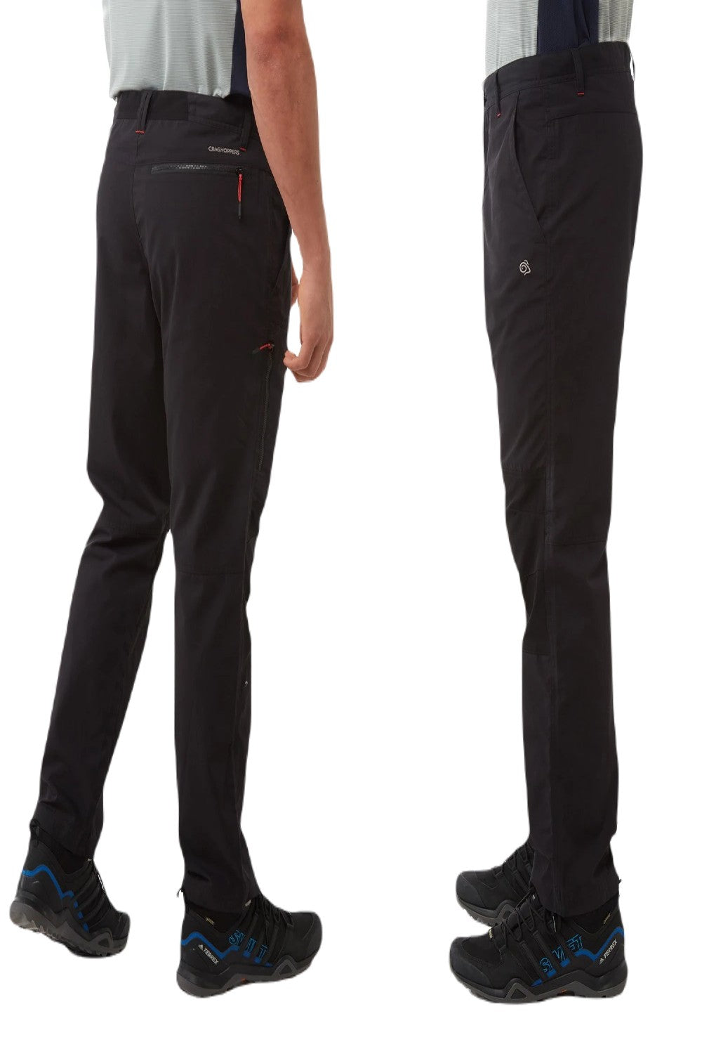 Black coloured Craghoppers Verve Trousers on white background 