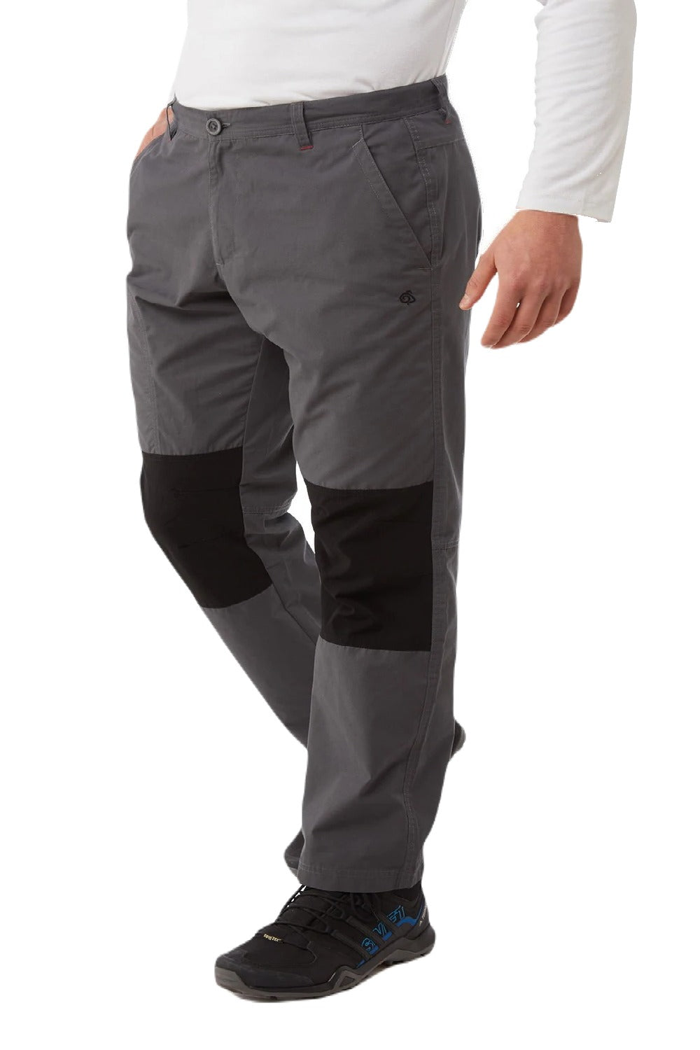 Elephant Black coloured Craghoppers Verve Trousers on white background 