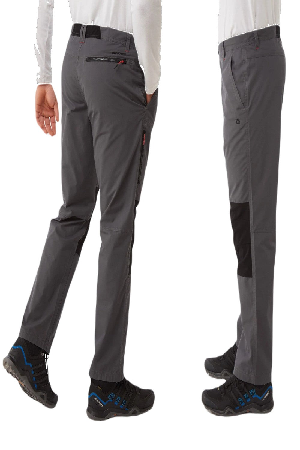 Elephant Black coloured Craghoppers Verve Trousers on white background 