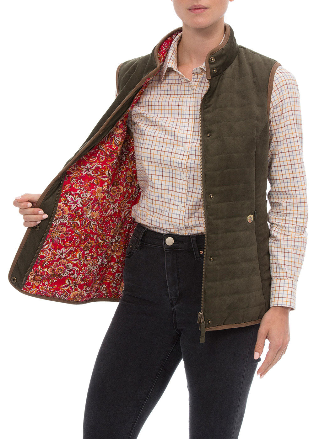 red floral lining Alan Paine Felwell Ladies Quilt Waistcoat