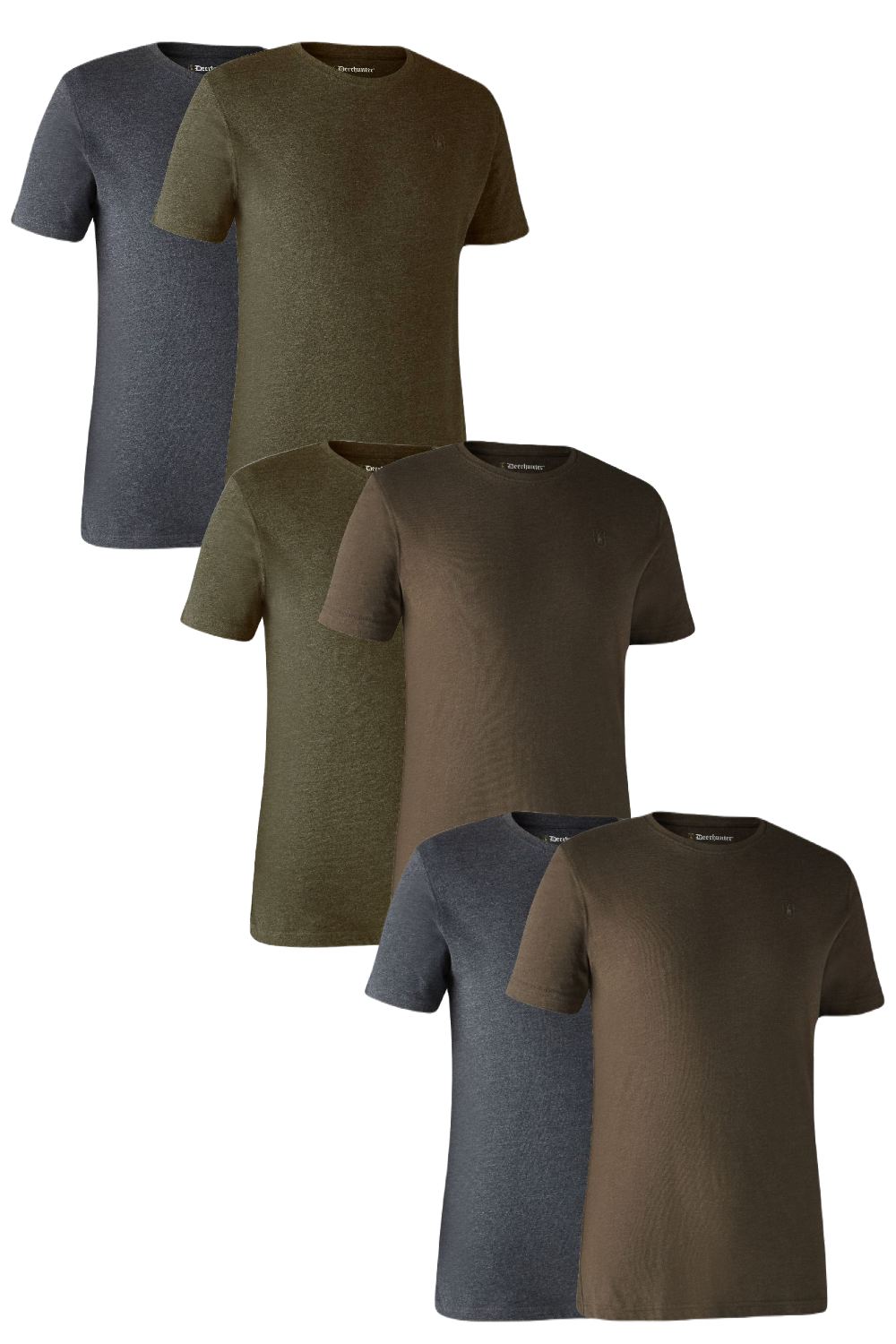 Deerhunter Basic 2-Pack T-Shirt In Adventure Green Melange, Adventure Green Melange/Brown Leaf Melange and Brown Leaf Melange
