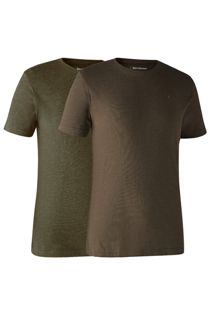 Deerhunter Basic 2-Pack T-Shirt In Adventure Green Melange/Brown Leaf Melange
