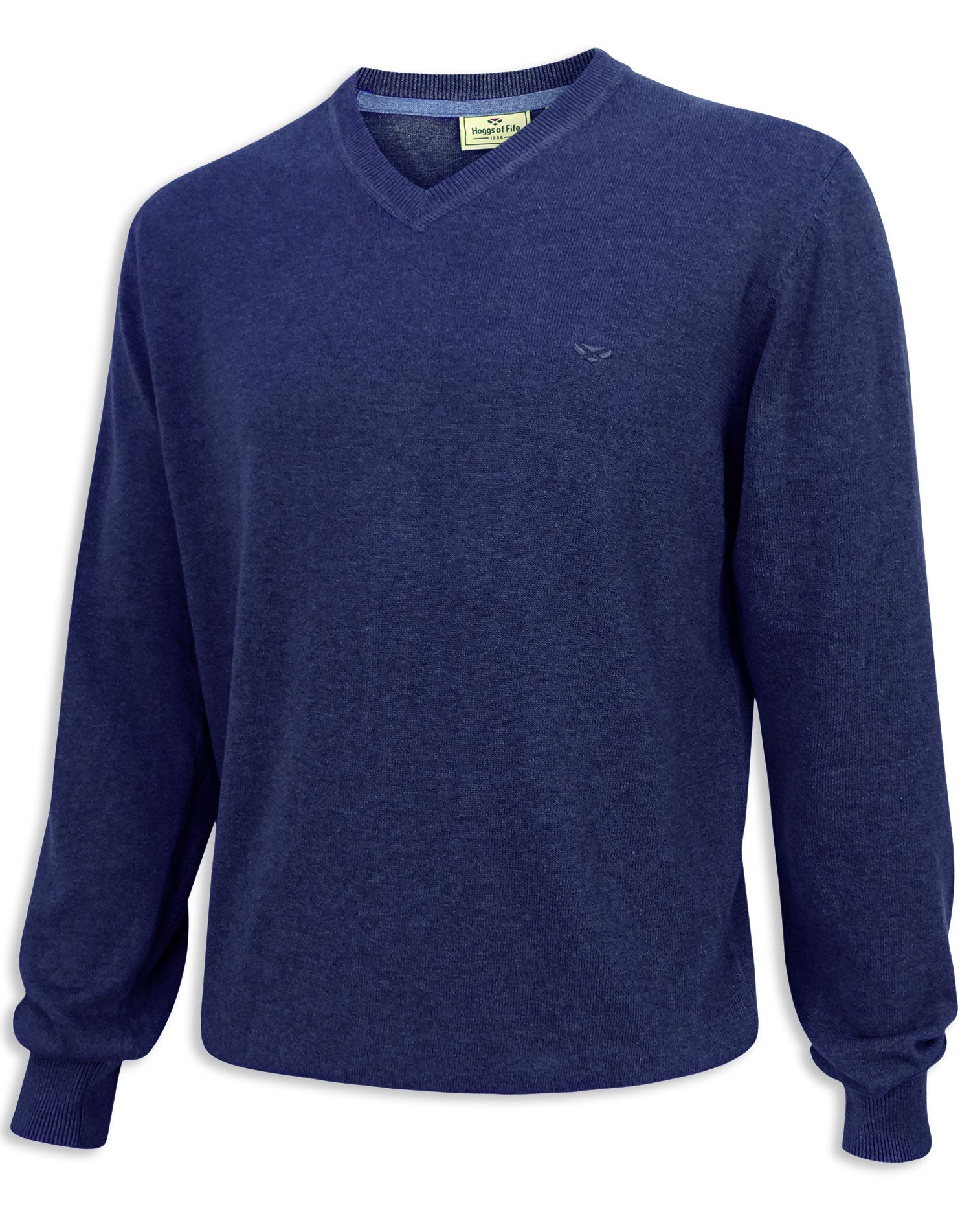 Navy Denim Stirling V Neck Cotton Sweater by Hoggs of Fife 