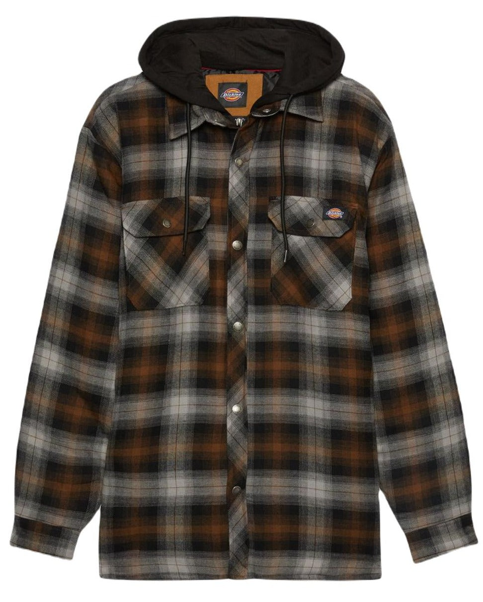 Dickies Fleece Hood Flannel Shirt Jacket in Black Timber 