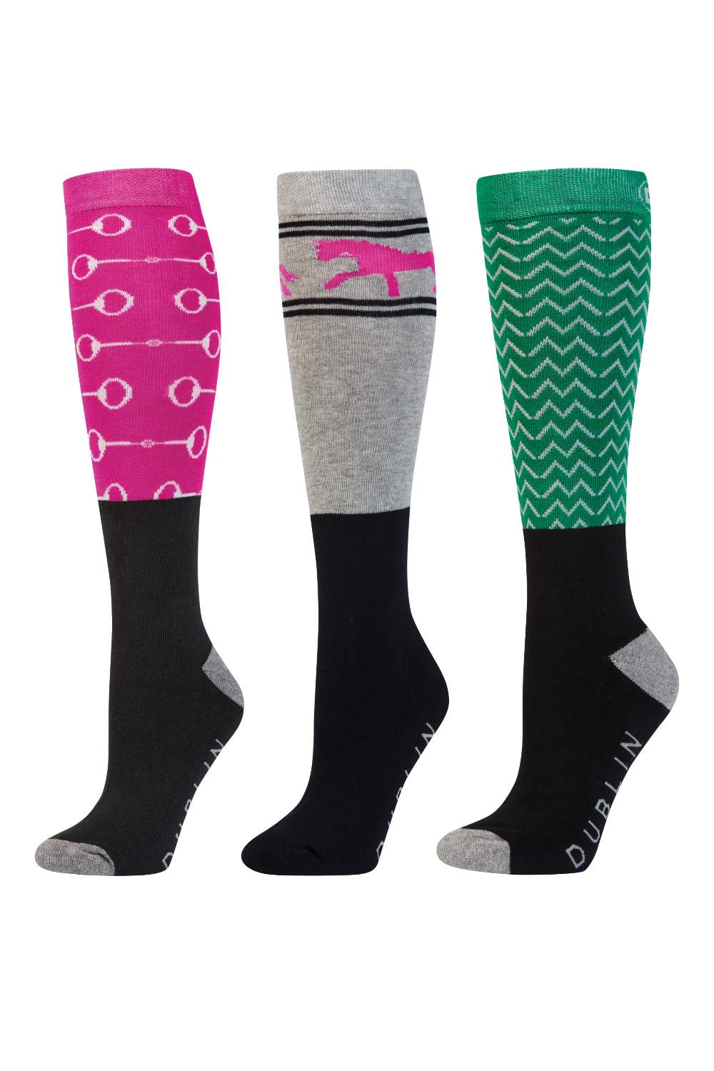 Dublin 3 Pack Adults One Size Socks in Fuchsia Bits 