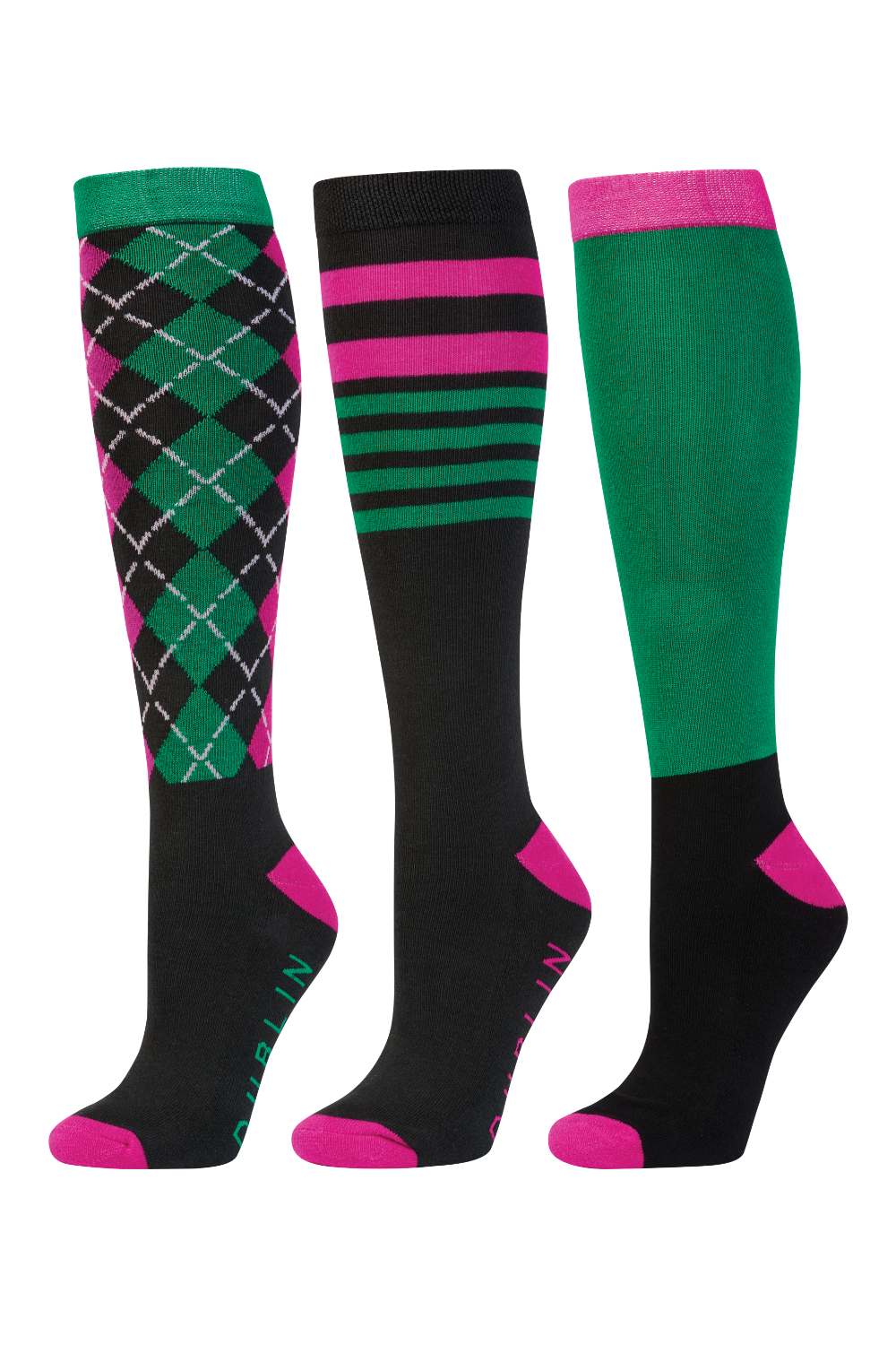 Dublin 3 Pack Adults One Size Socks in Emerald Argyle  