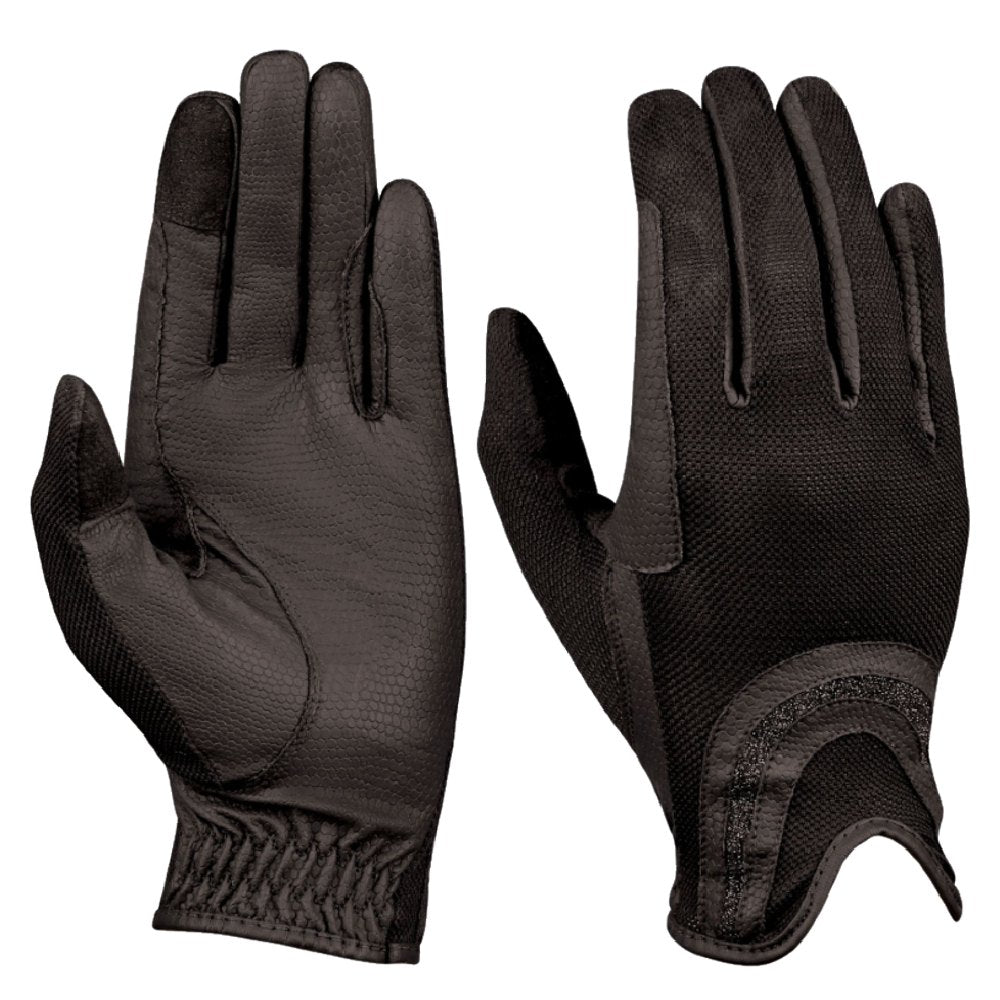 Dublin Pull On Glitter Mesh Back Riding Gloves in Black 