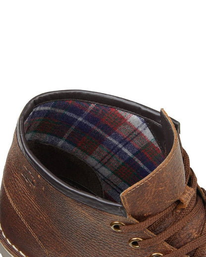 Waxy Brown coloured Grafters Heritage Monkey Boots on white background 