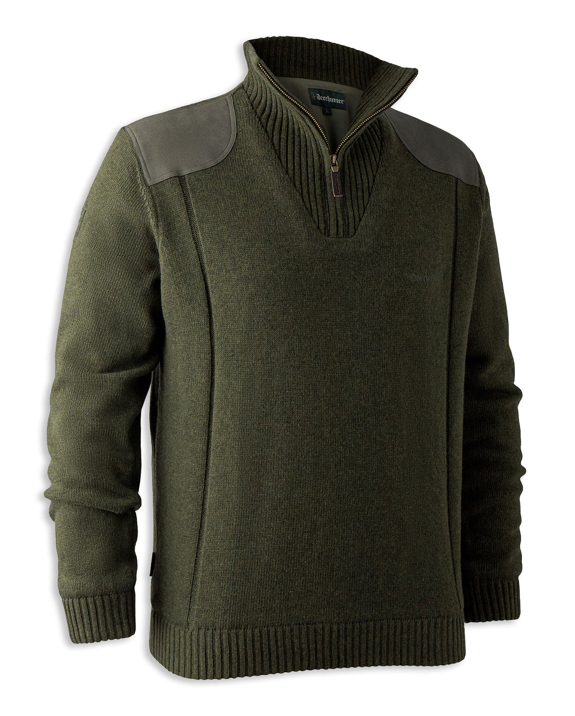 Green Melange Deerhunter Carlisle Knit with Stormliner Zip Neck Sweater 