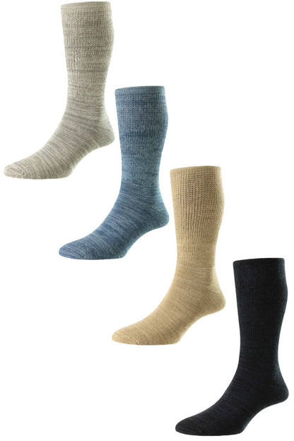 HJ Hall Lightweight Diabetic Cotton Socks in Black/Navy, Mink/Oatmeal, Mid Grey/Silver, Indigo/Faded Denim 