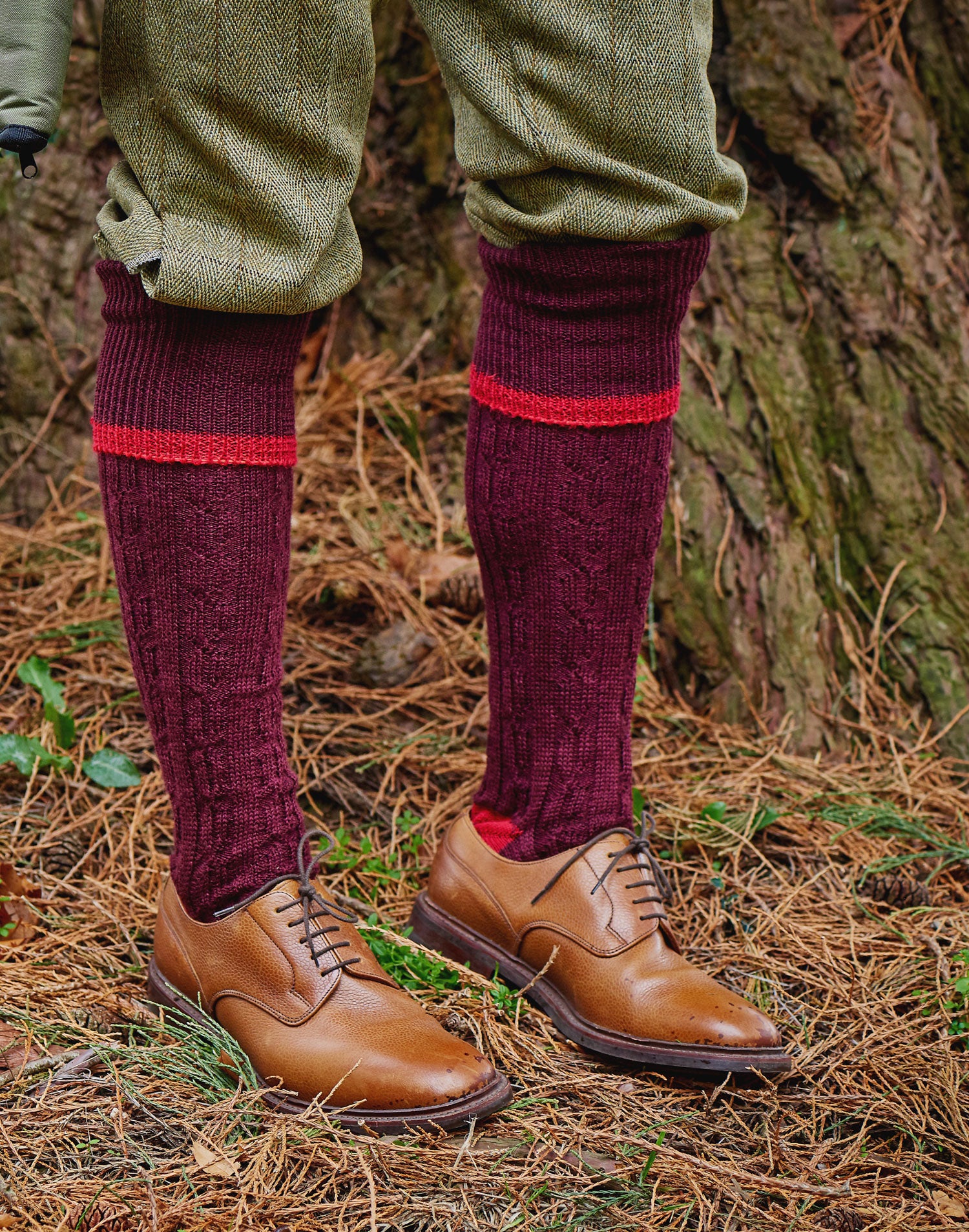 Marron shooting sock HJ Hall Cushion Foot Long Sock | Cable Stripe