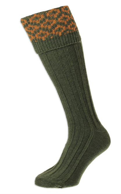 Olive HJ Hall Cushion Foot Long Sock | Patterned Top 