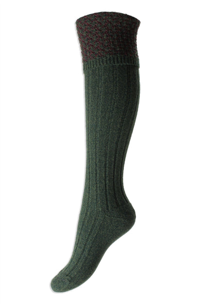Forest green Marl Honeycomb Textured Top Shooting Sock by HJ Hall 