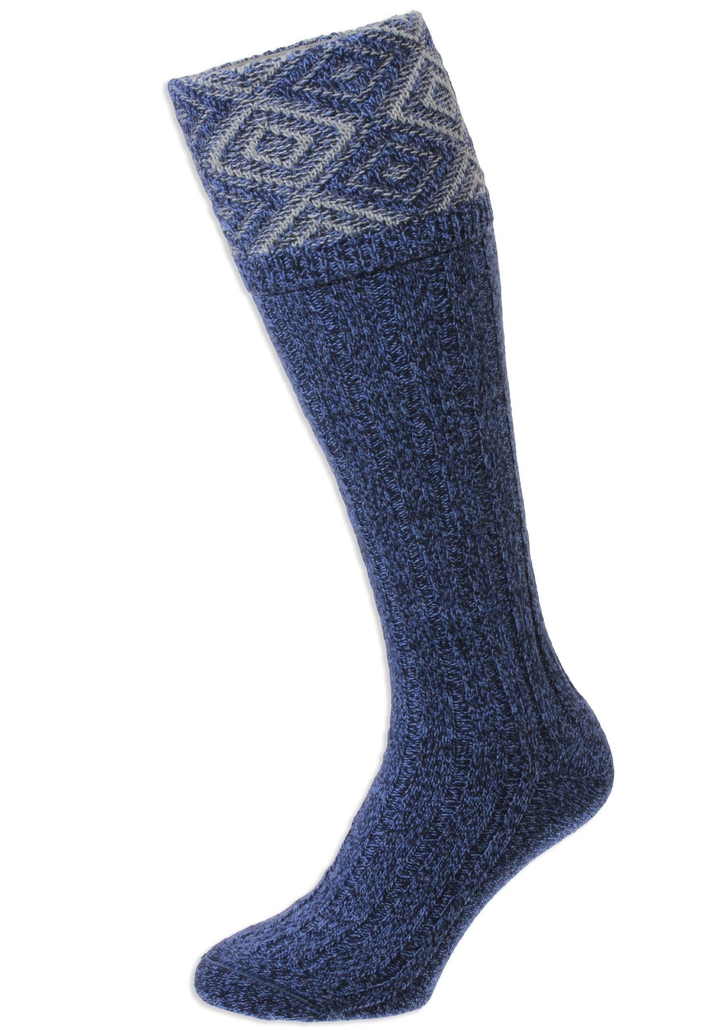 denim blue Diamond Textured Top Shooting Sock by HJ Hall 