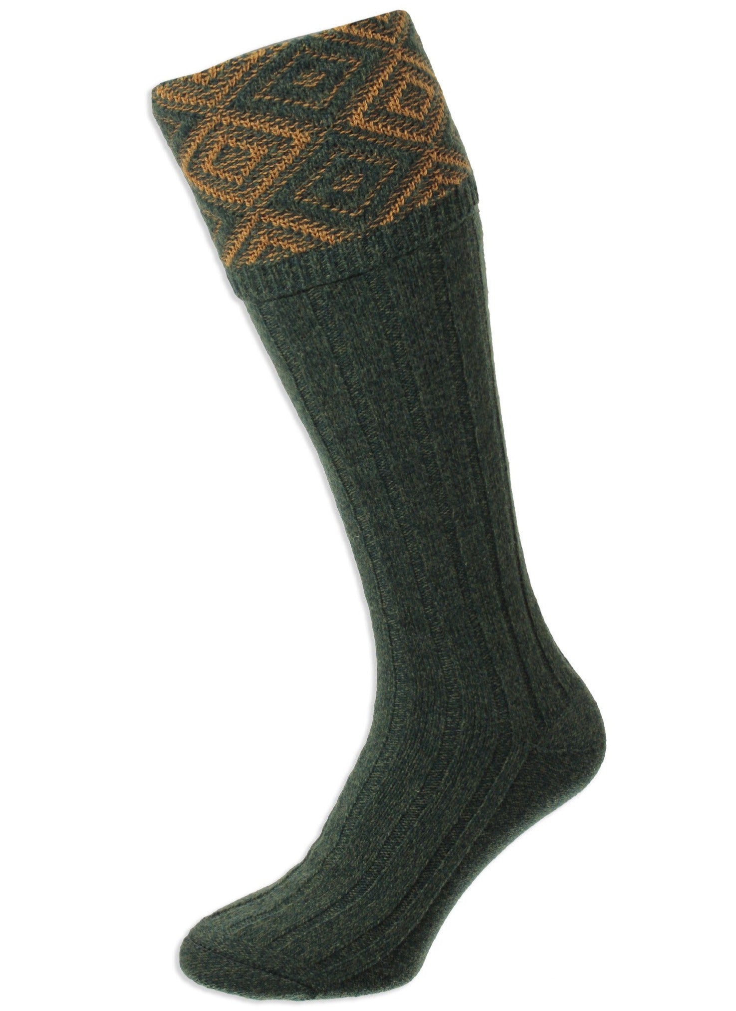 Forest Green Diamond Textured Top Shooting Sock by HJ Hall 