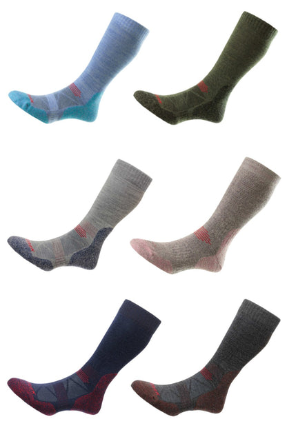 HJ Hall ProTrek Adventure Trek Sock in Denim/Turquoise, Heather/Grey, Moss/Green, Grey/Blue, Mid Grey/Rust Marl, Navy/Red