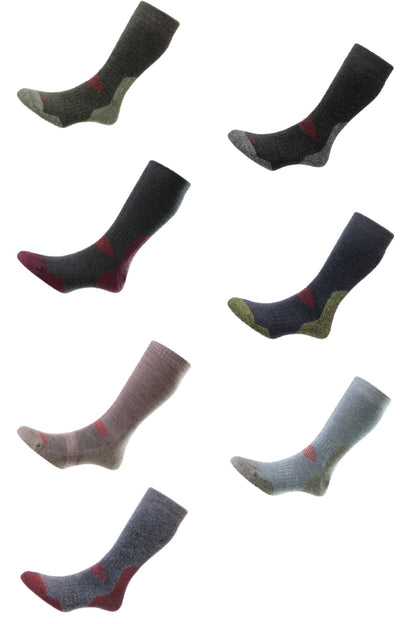 HJ Hall ProTrek Mountain Climb Sock in Denim/Red, SLate/Grey, Navy/Lime, Greem/Grass, Denim/Grey, Heather/Pink, Navy/Red