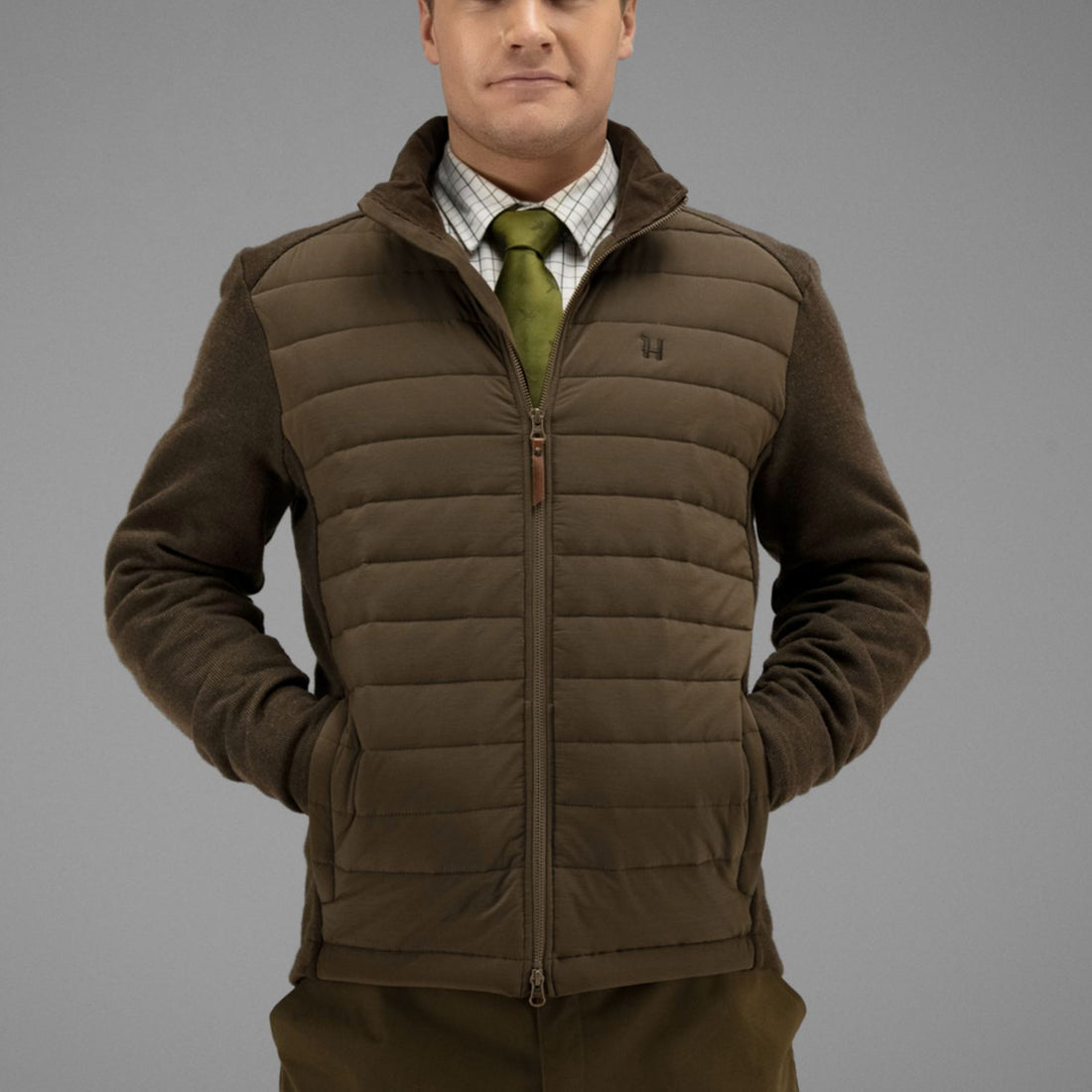 Harkila Retrieve Insulated Cardigan in Dark Warm Olive