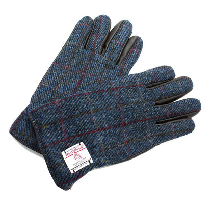 Blue Harris Tweed Gloves 