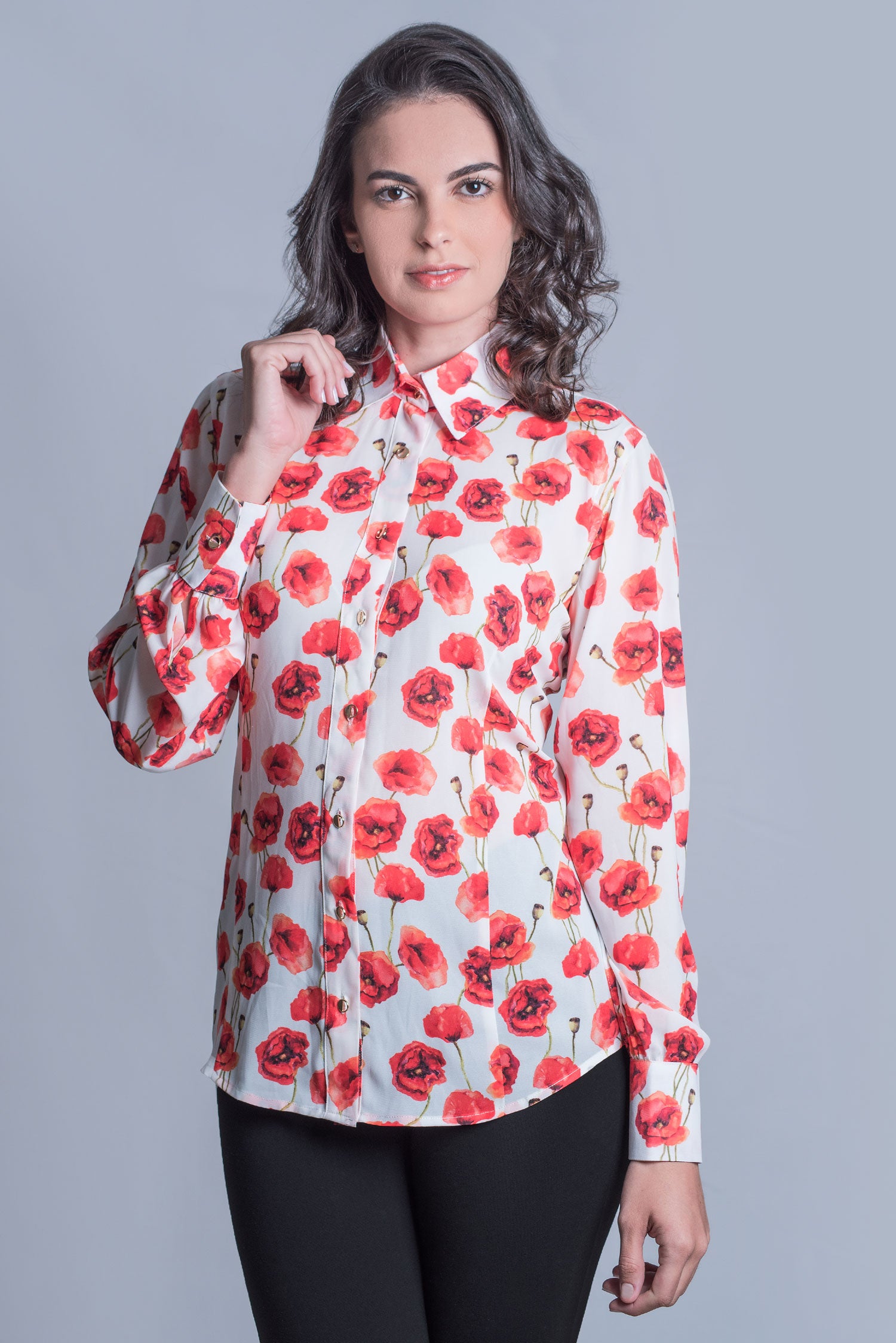 Hartwell Lia Ladies Shirt | Poppy Red Flowers