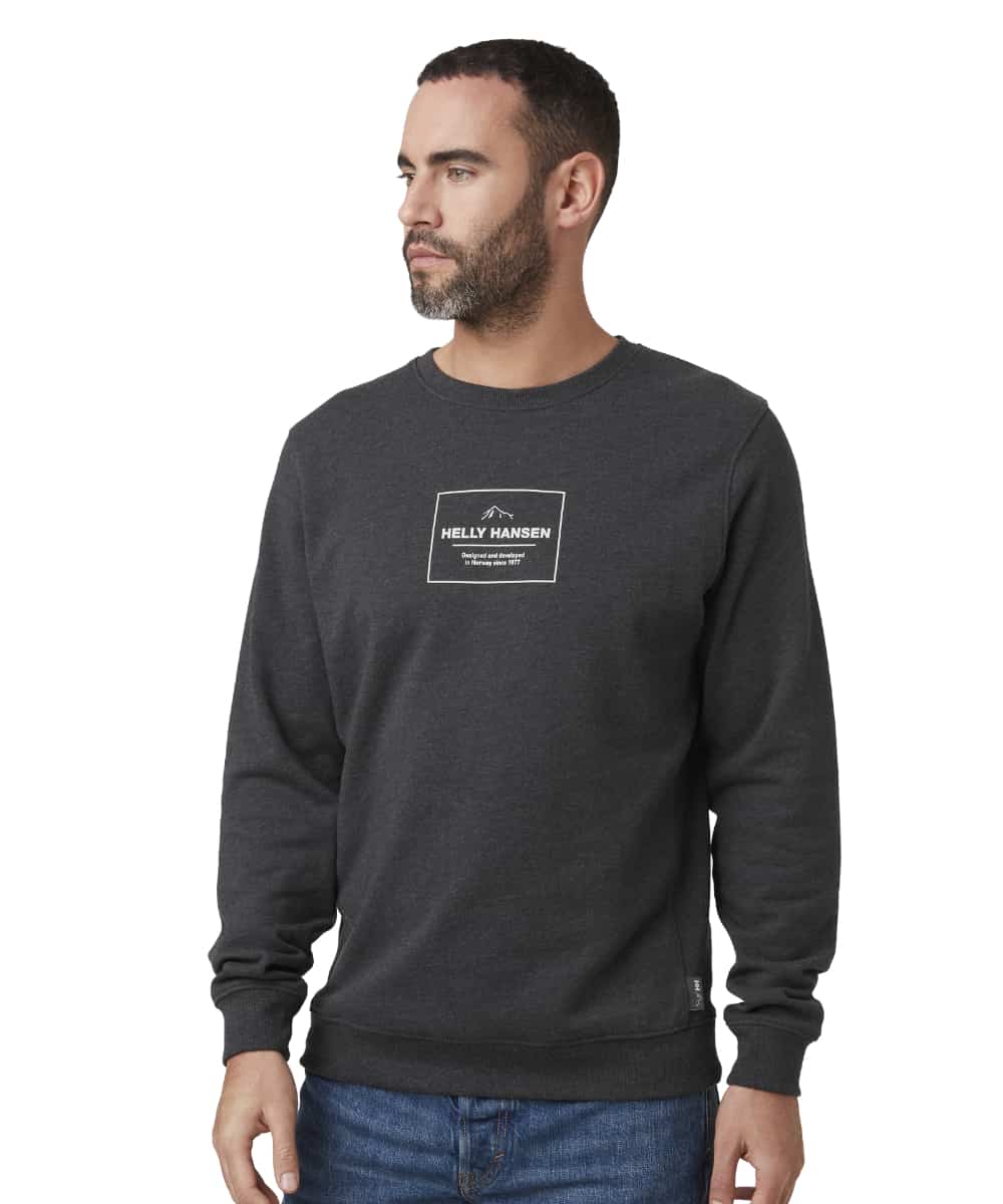 Ebony Melange Coloured Helly Hansen F2F Organic Cotton Sweater on white background 