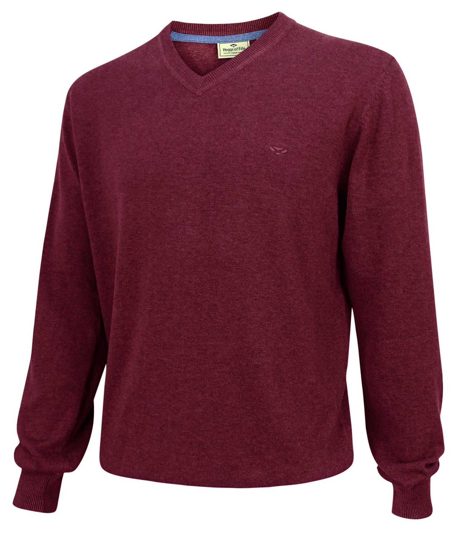 Burgundy Stirling V Neck Cotton Sweater by Hoggs of Fife 