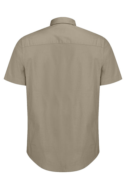 Hoggs of Fife Tolsta Short Sleeve Cotton Stretch Plain Shirt in Olive 