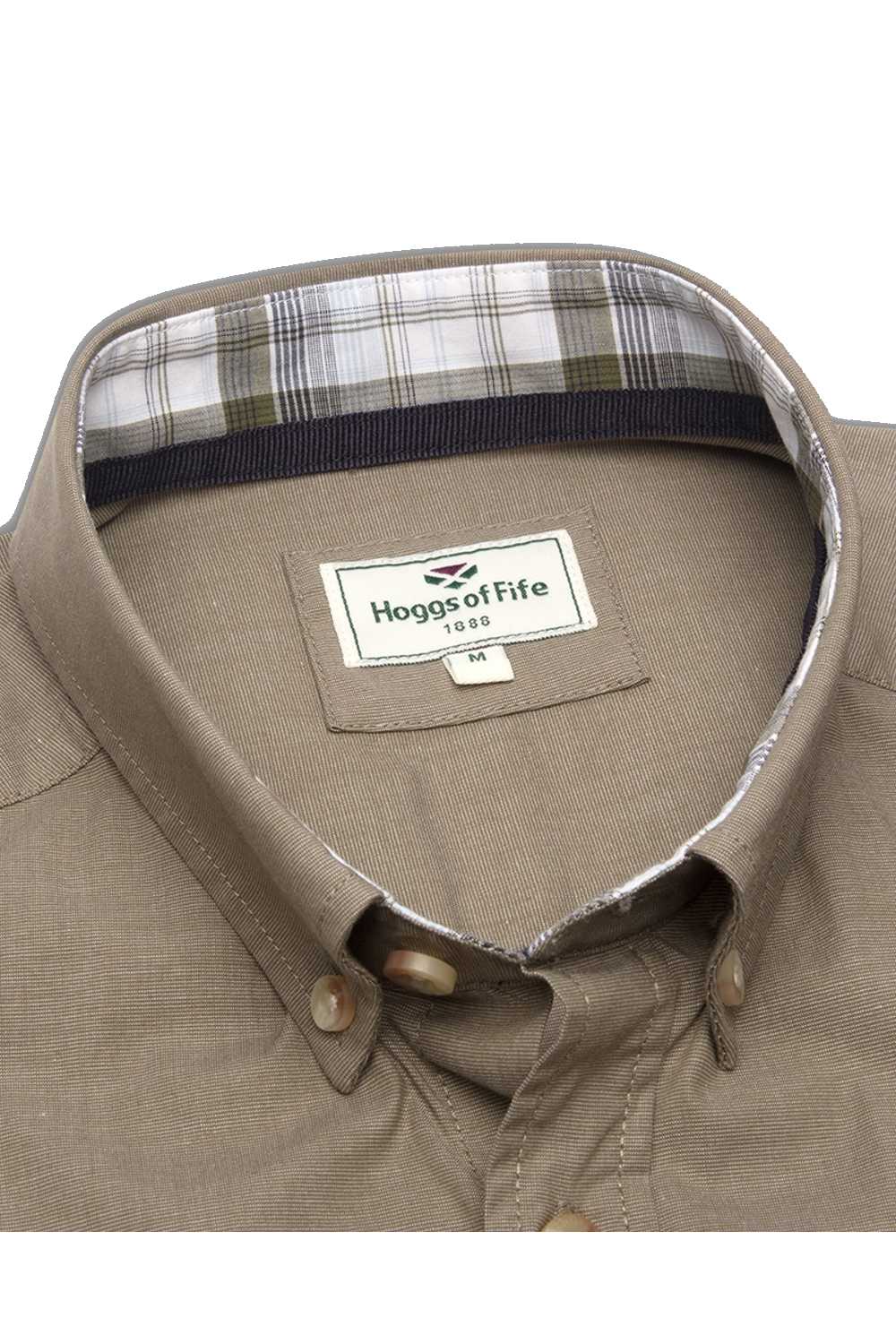 Hoggs of Fife Tolsta Short Sleeve Cotton Stretch Plain Shirt in Olive 