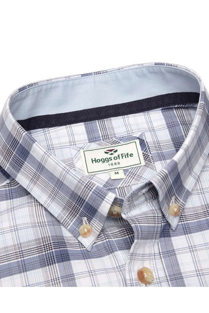 Hoggs Of Fife Tresness Short Sleeve Cotton Stretch Check Shirt in Blue Check 