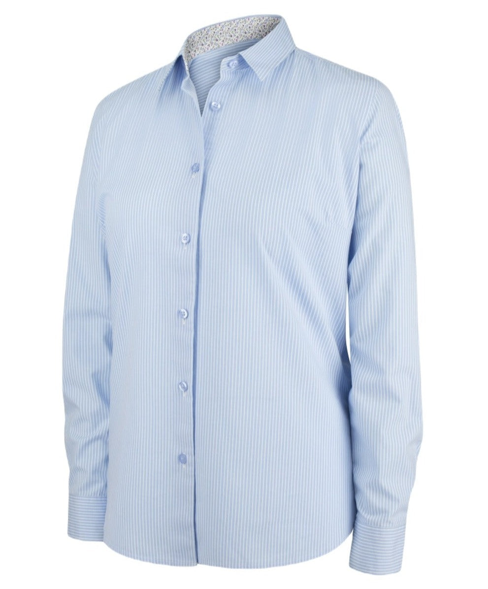 Hoggs of Fife Bonnie II Ladies Cotton Shirt in Blue Stripe 