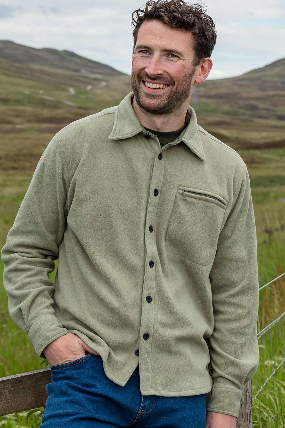 Hoggs of Fife Highlander Micro Fleece Shirt In Lovat