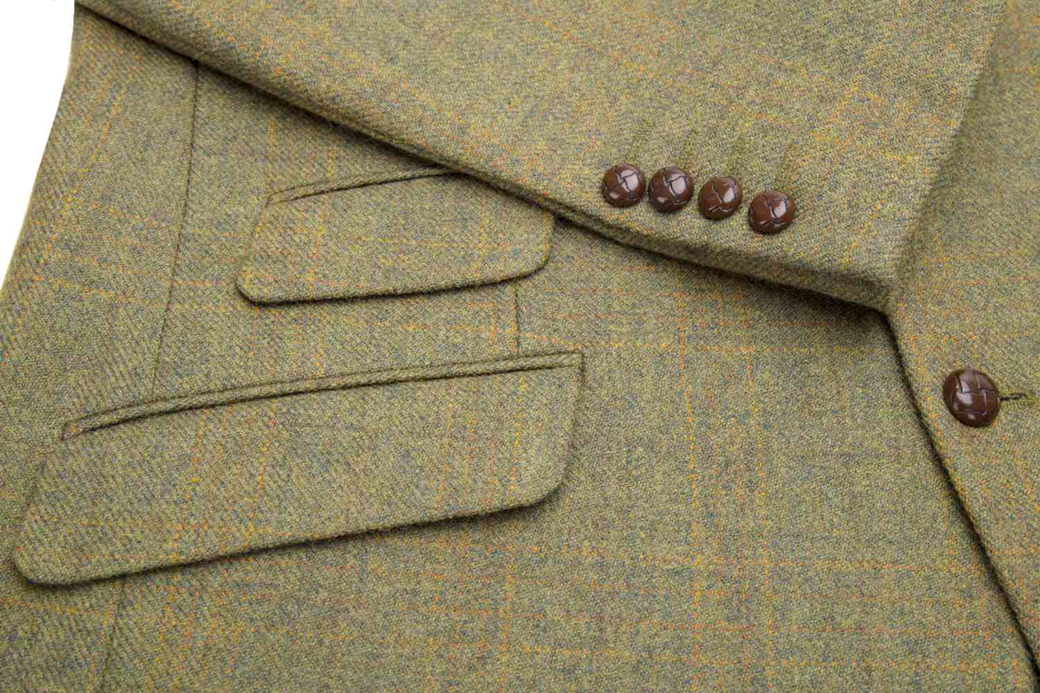 Hoggs of Fife Kinloch Tweed Sports Jacket image of pocket and sleeve in Autumn Bracken