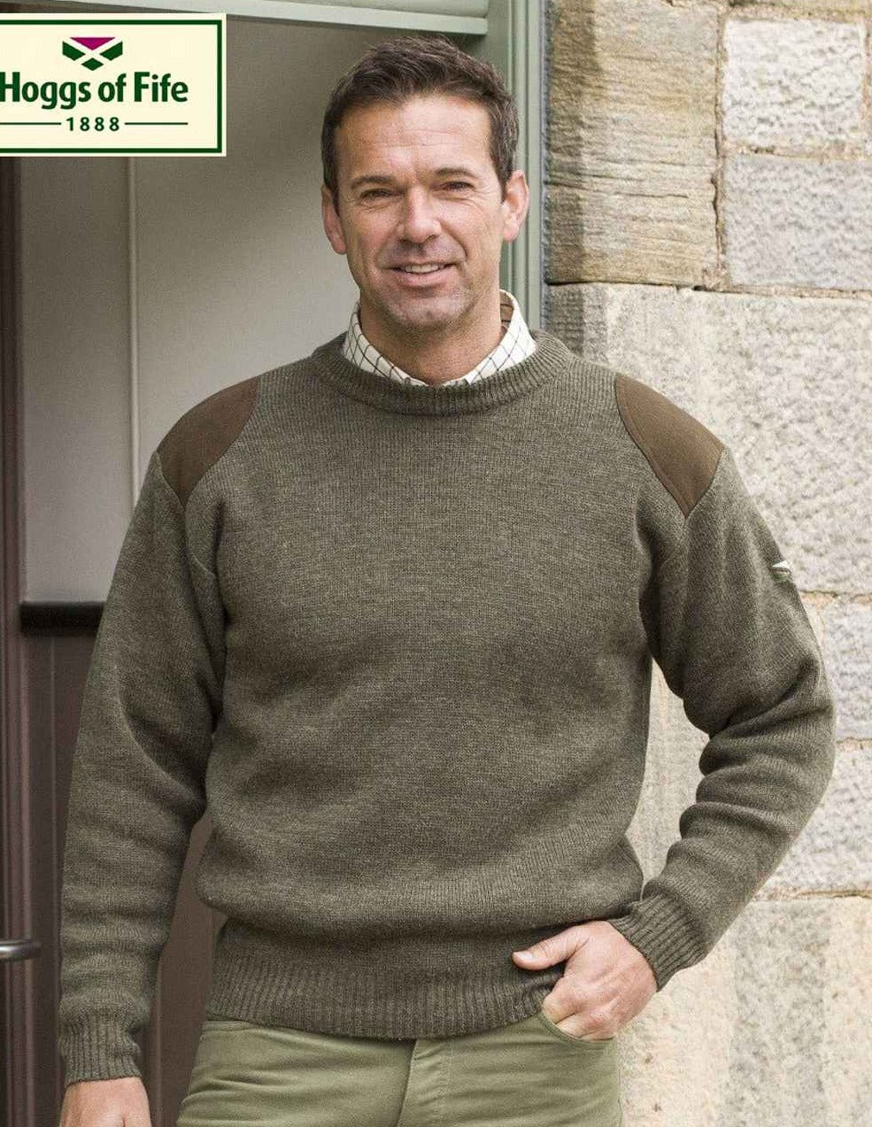 Hoggs of Fife Melrose Hunting Pullover in Marled Green 