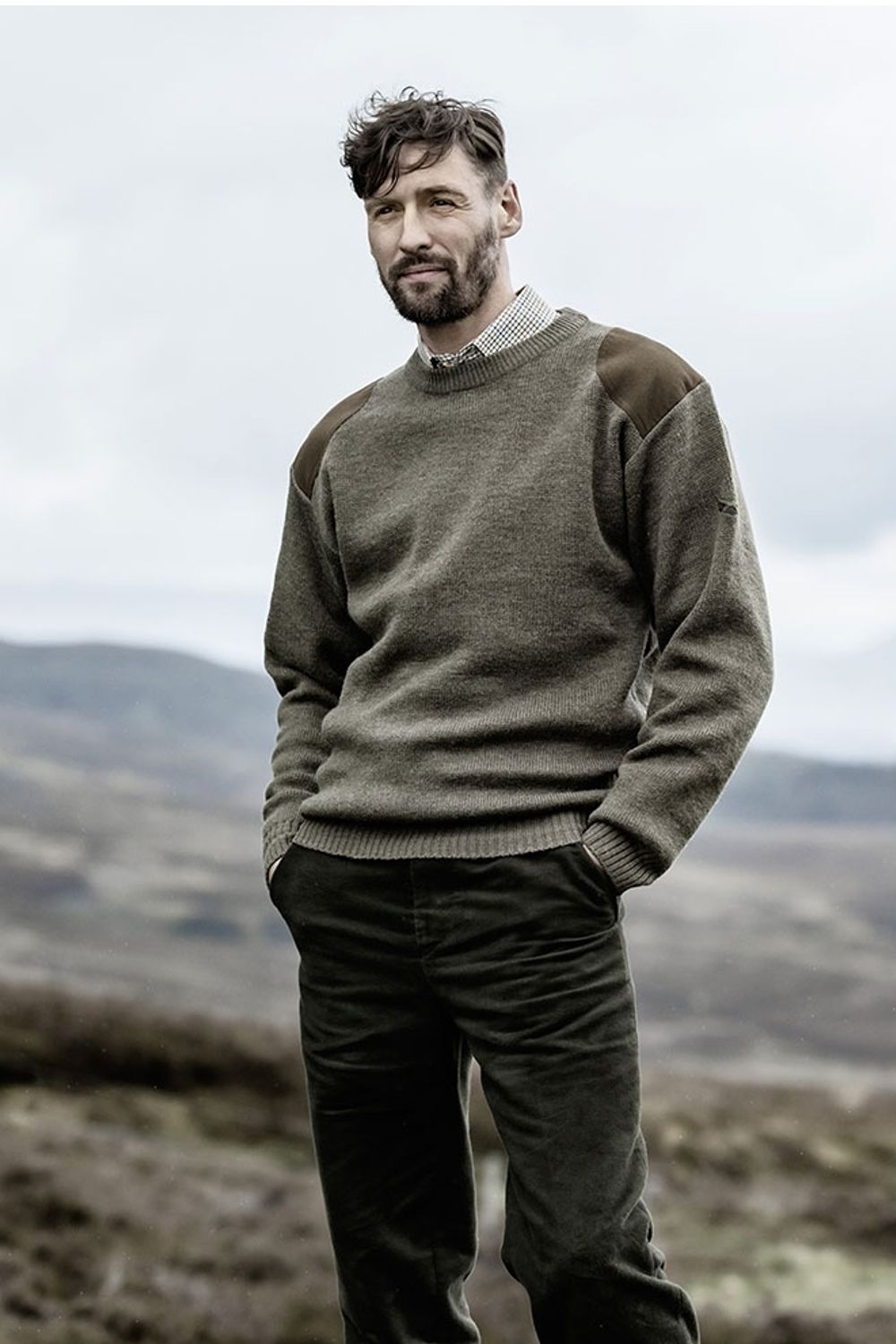 Hoggs of Fife Melrose Hunting Pullover in Marled Green 