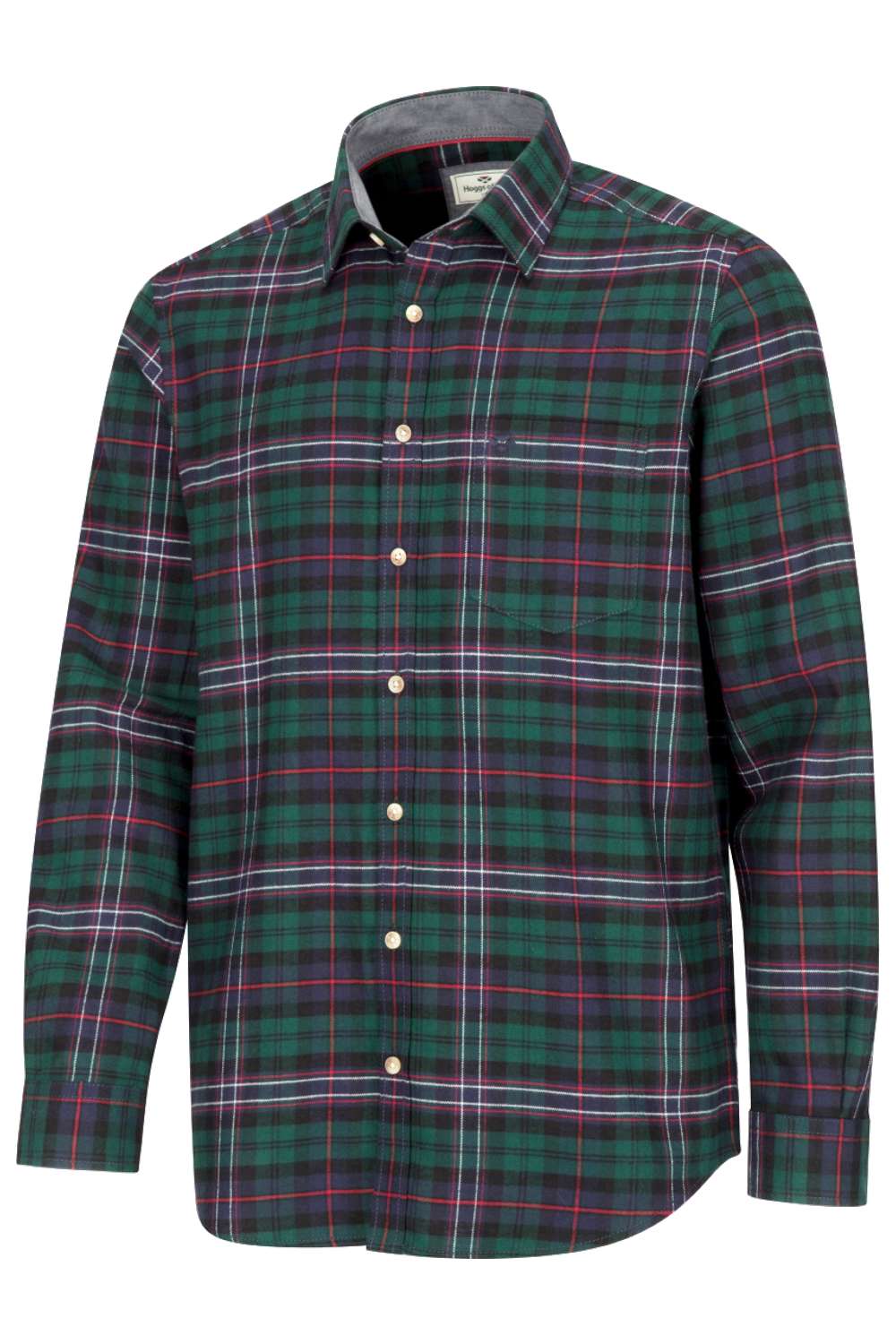 Hoggs of Fife Pitscottie Flannel Shirt- Dark Green Tartan Check 
