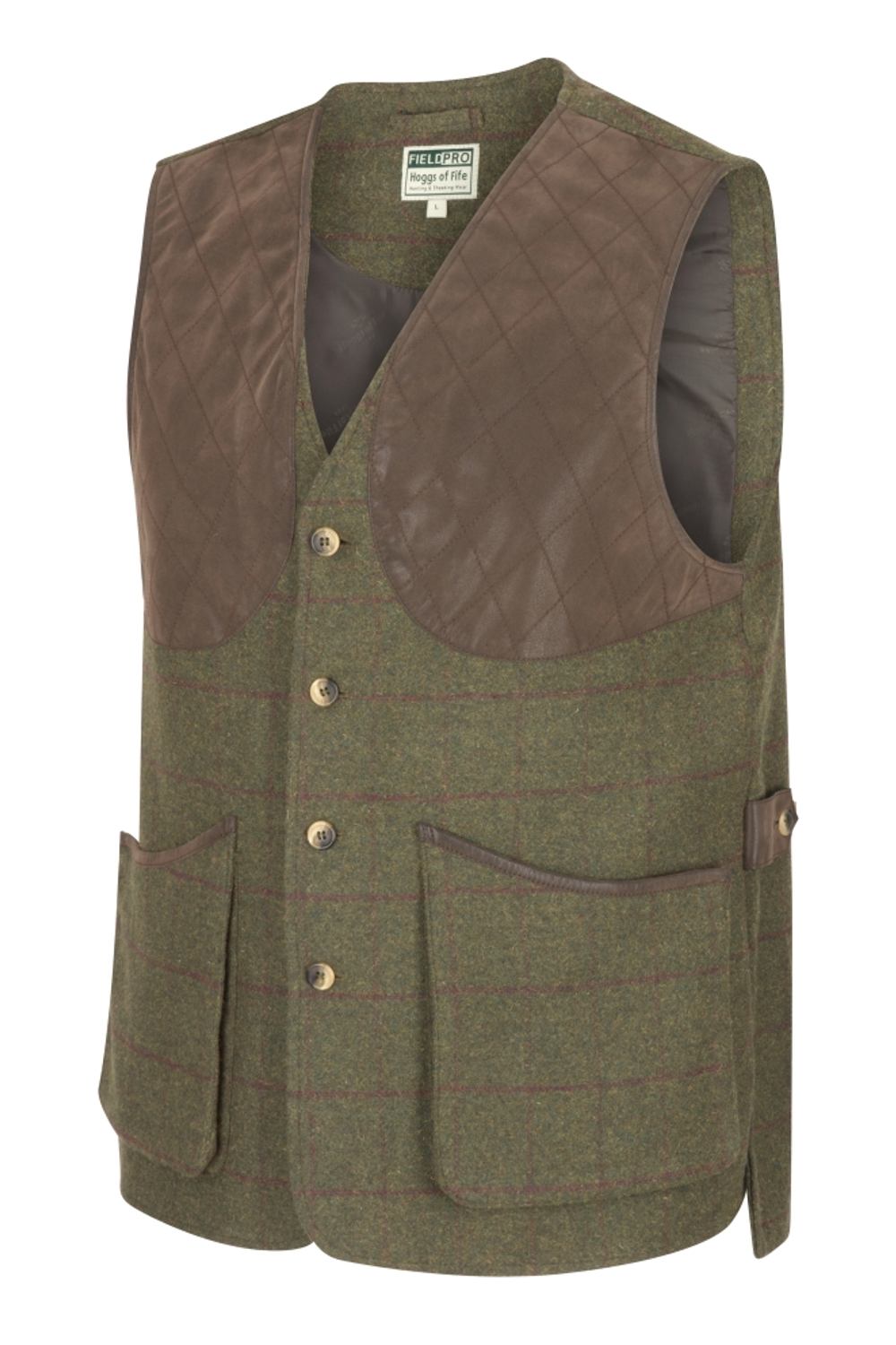 Hoggs of Fife Tummel Tweed Field Waistcoat in Olive/Wine