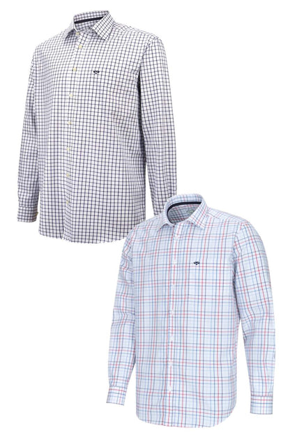 Hoggs of Fife Turnberry Cotton Twill Shirt in White navy  check and white red and navy check 