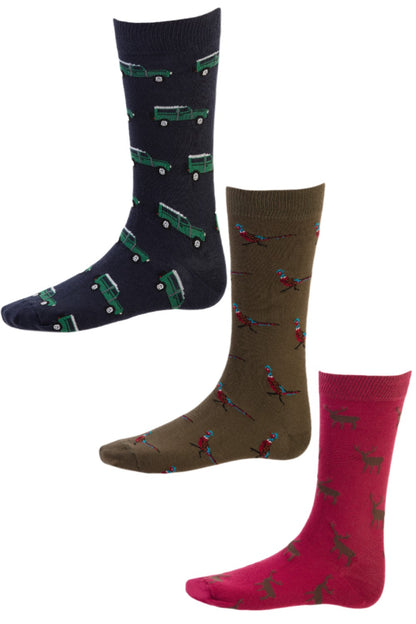 House Of Cheviot Cotton Socks In Defender, Pheasant, Stag