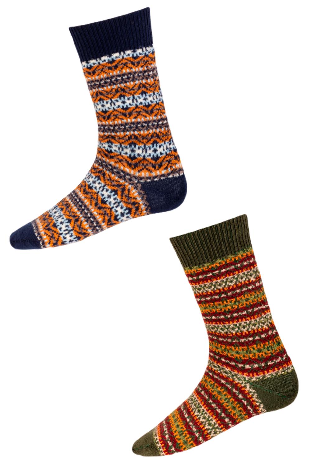 House Of Cheviot Fairsle Short Socks In Navy and Spruce