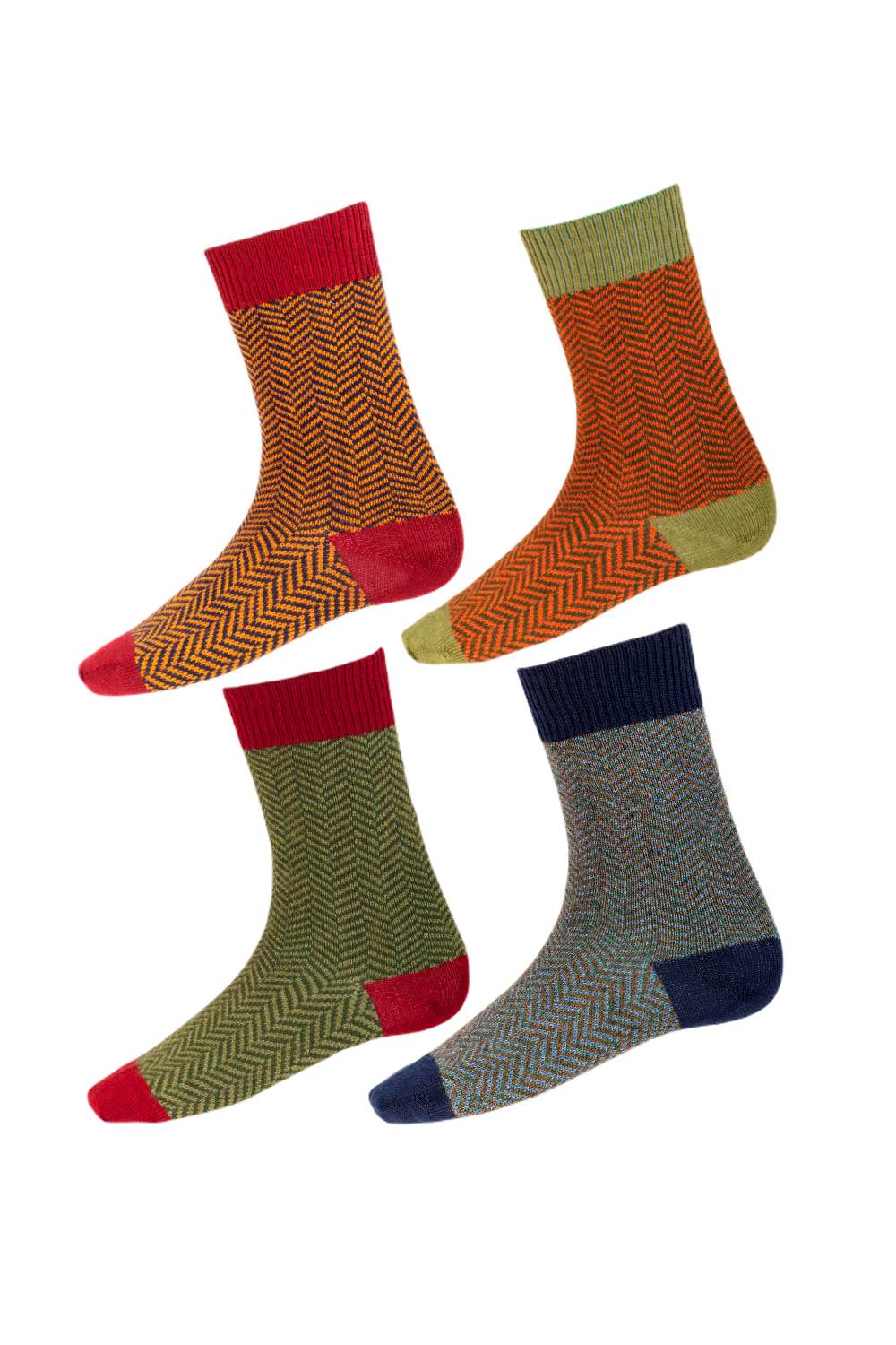 House Of Cheviot Herringbone Short Socks In Burgundy, Ivy Green, Brick Red, Navy
