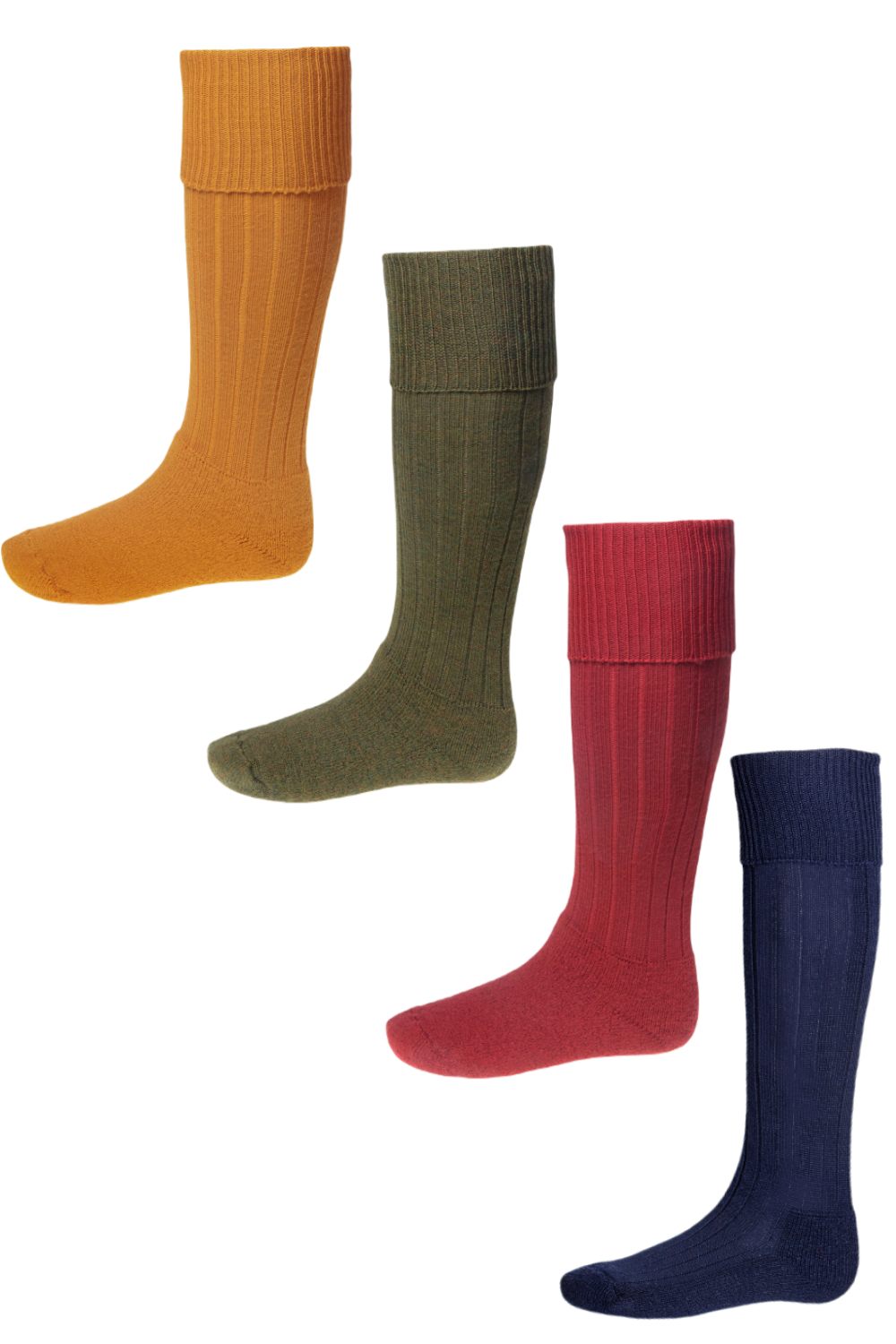 House Of Cheviot Scarba Socks In Available in: Ochre, Bracken, Brick Red, Navy
