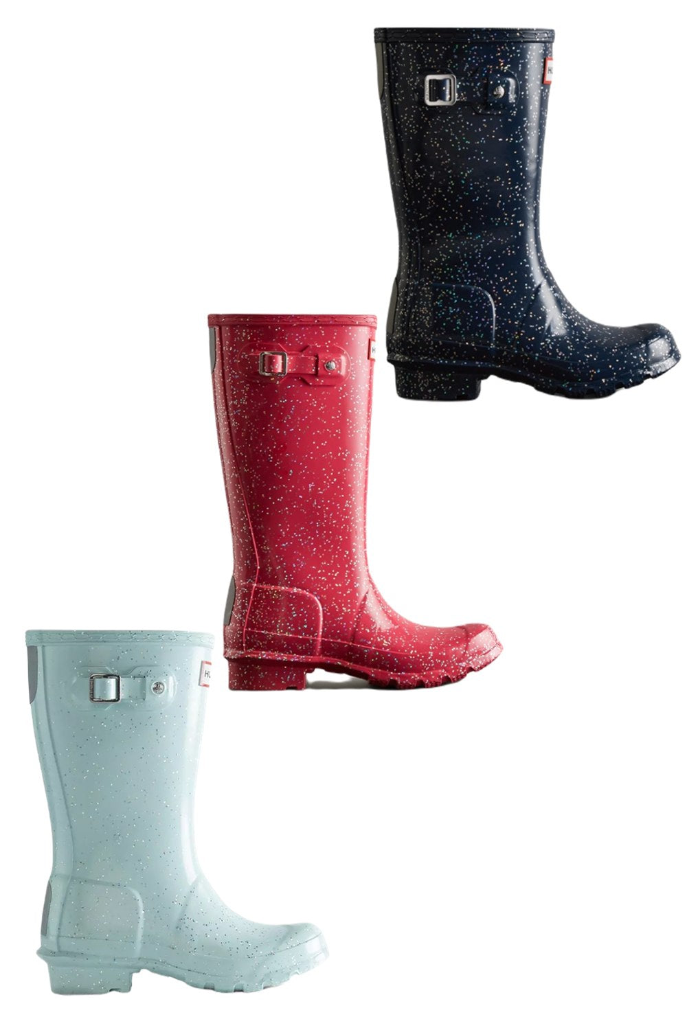 Hunter Big Kids Giant Glitter Wellington Boots In Gentle Blue, Thrift Pink, Valtameri Blue