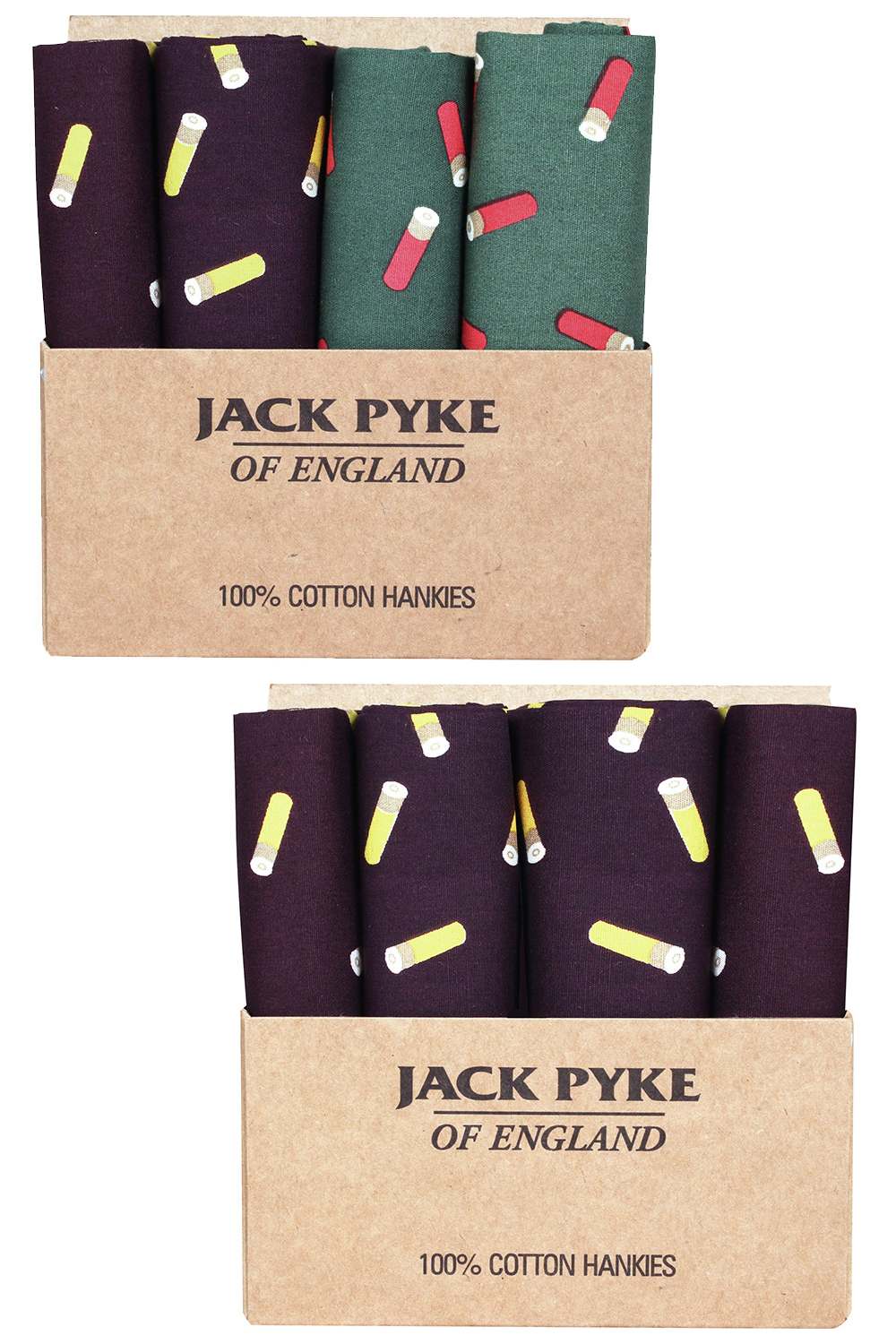 Jack Pyke 4 Pack Hankies in Cartridge Pattern wine and green