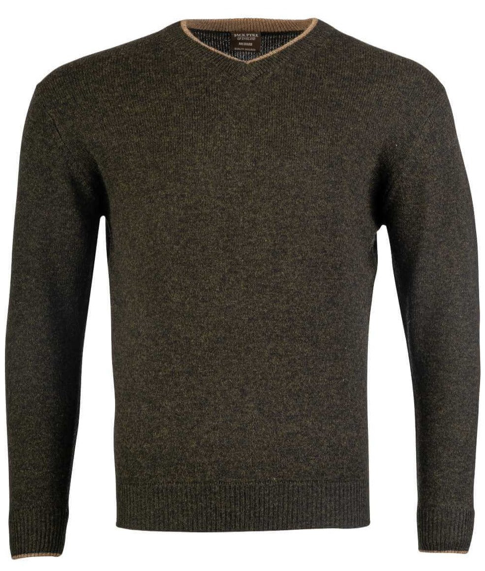 Jack Pyke Ashcombe 100% Lambswool V-Neck in Dark Olive 