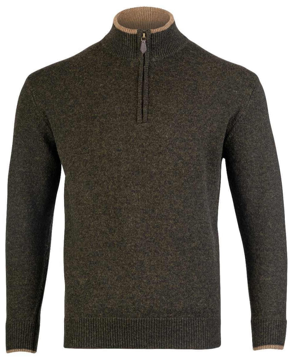 Jack Pyke Ashcombe Lambswool Zip Knit Pullover- Dark Olive 