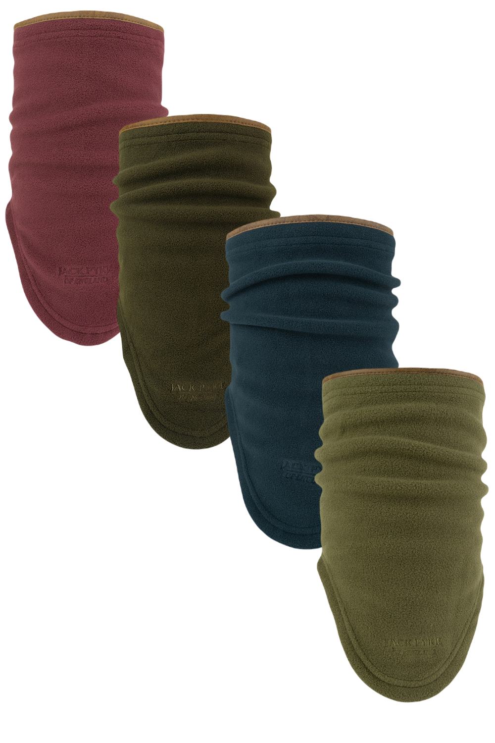 Jack Pyke Countryman Fleece Neck Gaiter in Burgundy, Dark olive, Navy and Light Olive 