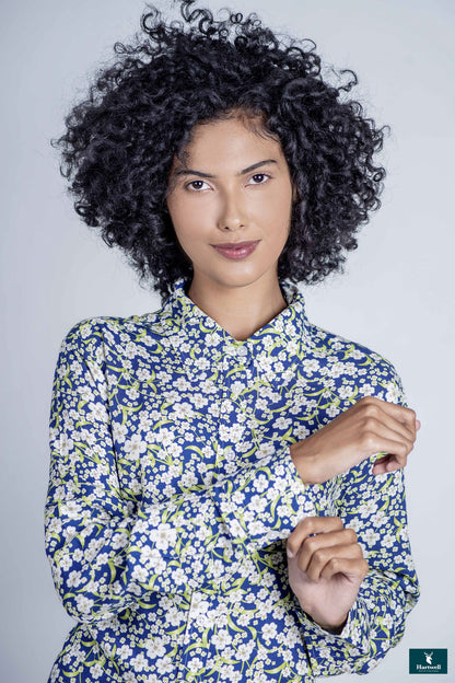 Hartwell Lydia Ladies Floral summer Shirt | White Daisy on a Navy Background