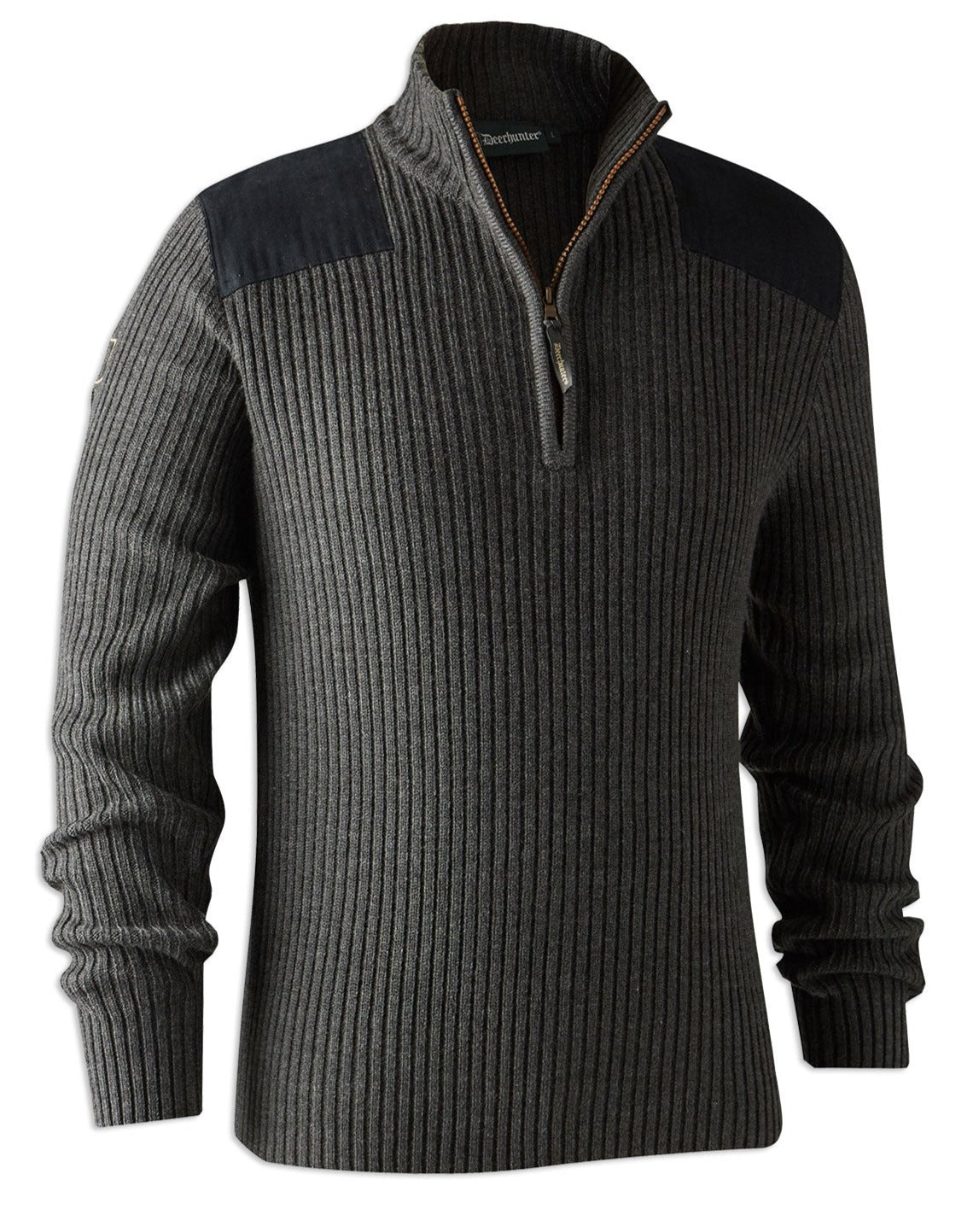 Dark Grey Melange Deerhunter Rogaland Zip Neck Sweater 