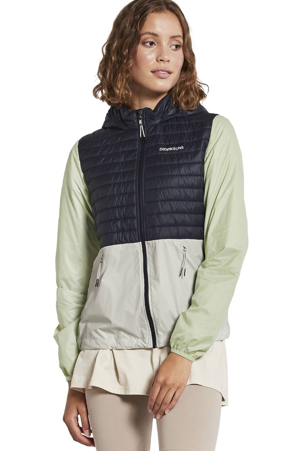 Didriksons Maj Womens Jacket 2 in Navy Green and White 