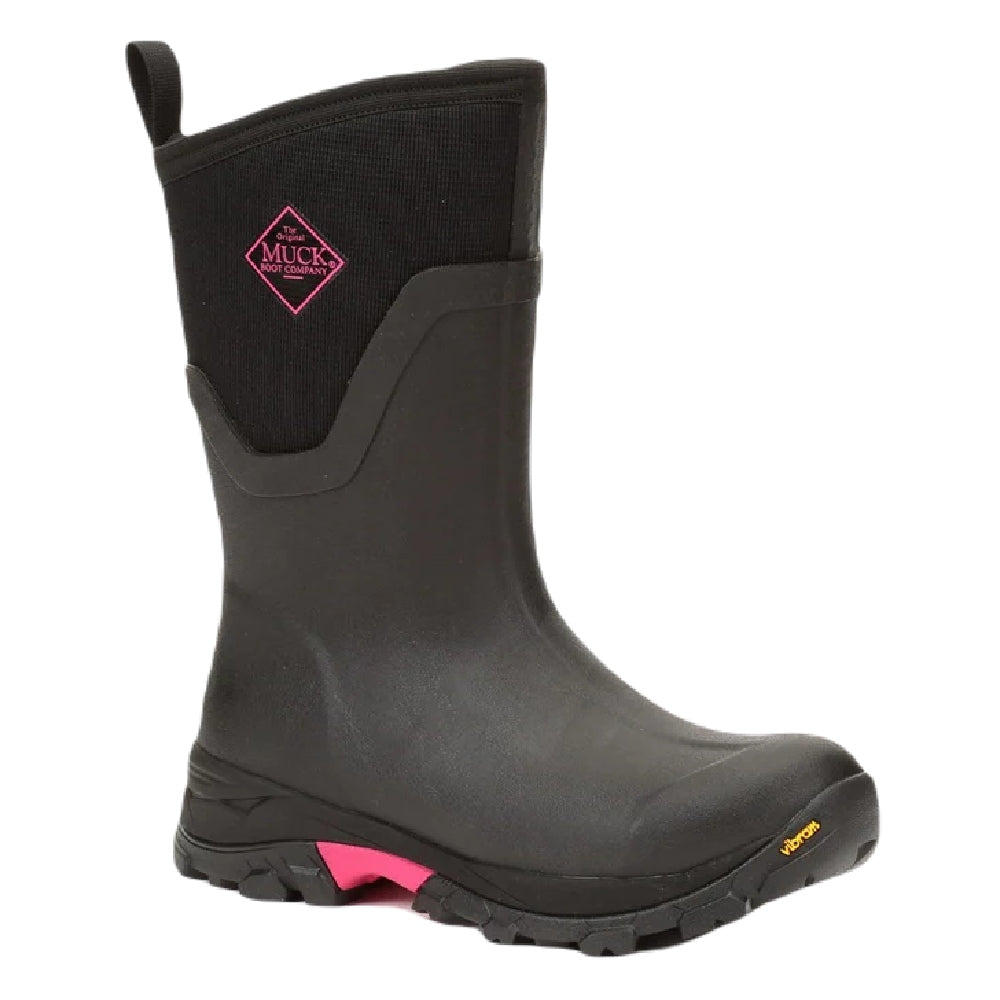 Muck Boots Ladies Arctic Ice Mid Wellingtons in Black Pink 